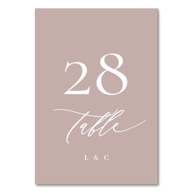 Einfache elegante Rosa Taupe Calligrafy Wedding Tischnummer (Vorderseite)