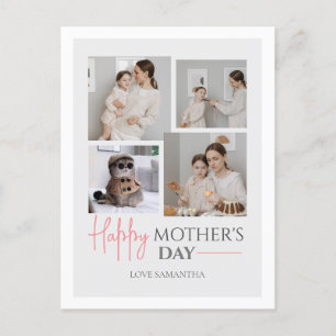 Einfache, elegante Rosa Vier Foto Happy Mütter Tag Feiertagspostkarte