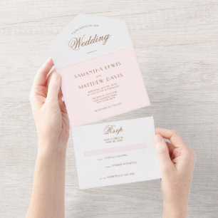 Einfache elegante rosafarbene Pariser Hochzeit im All In One Einladung