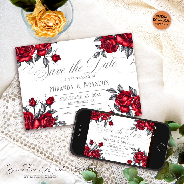 Einfache Elegante Rose Blumenhochzeit Save The Date (Von Creator hochgeladen)