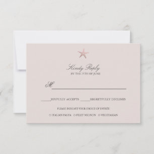 Einfache Elegante Rose Gold Foil Starfish Menüopti RSVP Karte