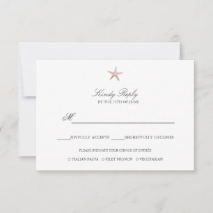 Einfache Elegante Rose Gold Foil Starfish Menüopti RSVP Karte