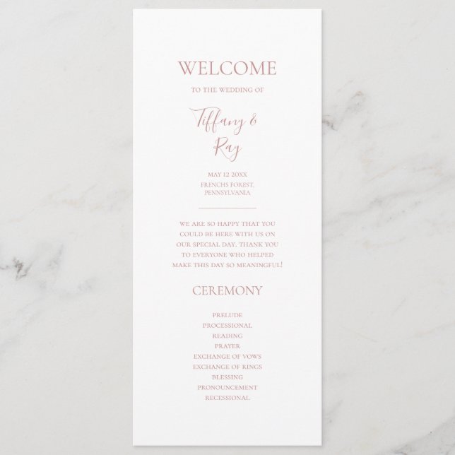 Einfache Elegante Rose Gold-Hochzeit-Programm Programm (Vorderseite)