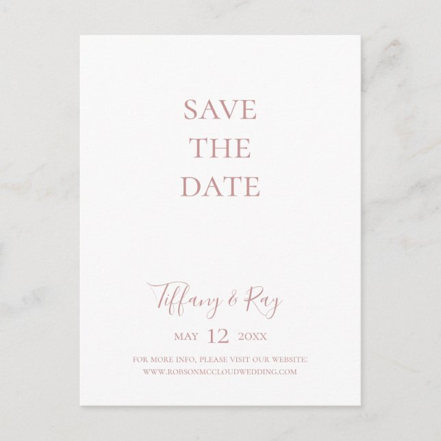 Einfache Elegante Rose Gold Save the Date Postkart Einladungspostkarte (Vorderseite)