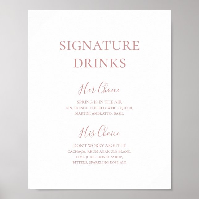 Einfache Elegante Rose Gold Signature Drinks unter Poster (Vorne)
