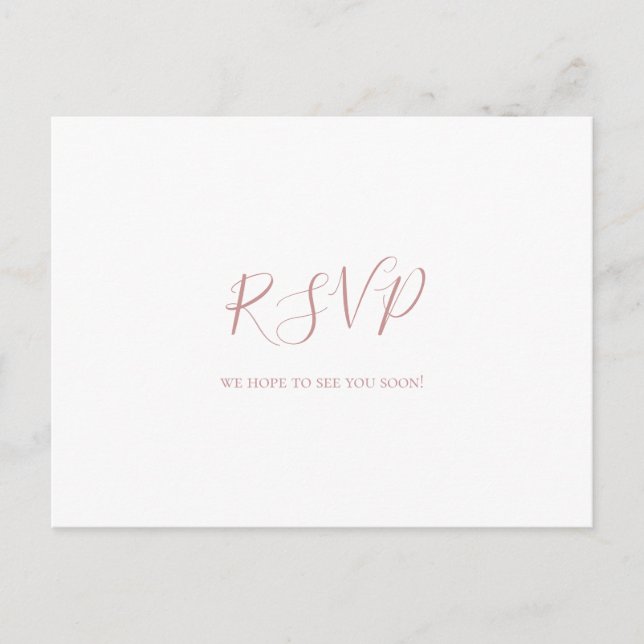 Einfache elegante Rose Gold Wedding RSVP Postkarte (Vorderseite)