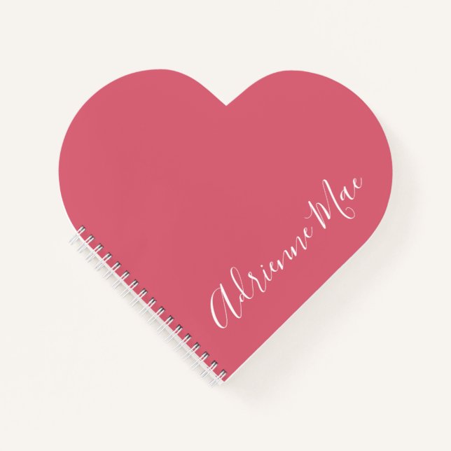 Einfache Elegante Rose Rosa Personalisiertes Herz Notizbuch (Vorderseite)