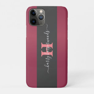 Einfache elegante Rot-Maroon-Metal-mit Monogramm B Case-Mate iPhone Hülle