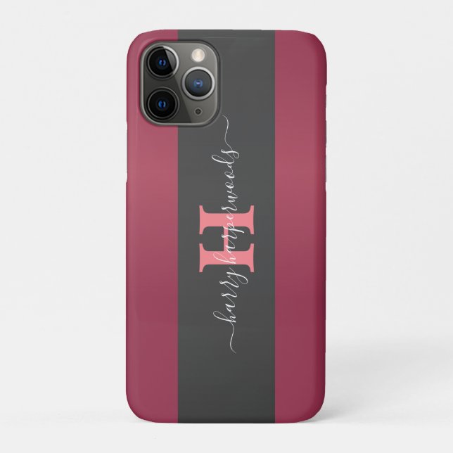 Einfache elegante Rot-Maroon-Metal-mit Monogramm B Case-Mate iPhone Hülle (Rückseite)