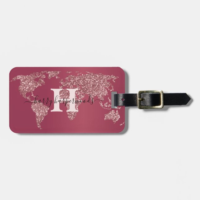 Einfache elegante Rot-Maroon-Metal-mit Monogramm B Gepäckanhänger (Vorderseite horizontal)