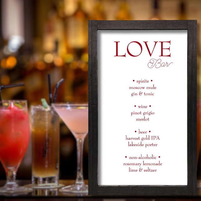 Einfache Elegante Rote Liebe Hochzeit Bar Sign Fotodruck (Von Creator hochgeladen)
