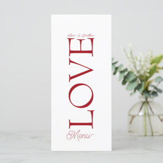 Einfache elegante Rote Liebe-Hochzeitskarte Menükarte