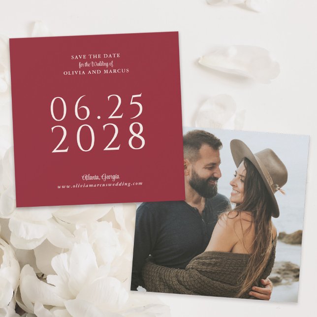 Einfache Elegante Rote Platz Save the Date mit Fot (Von Creator hochgeladen)