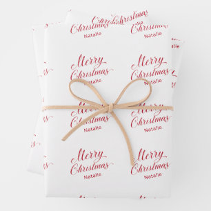 Einfache Elegante Rote Schrift Moderne Weihnachten Geschenkpapier Set
