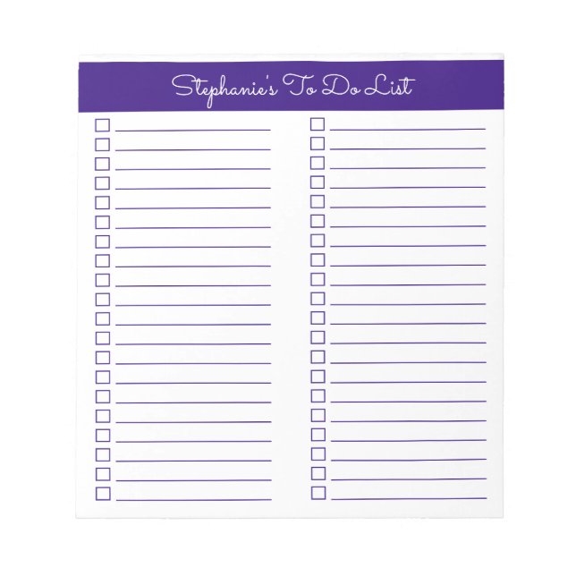 Einfache, elegante Royal Lila Two Column Checklist Notizblock (Vorderseite)