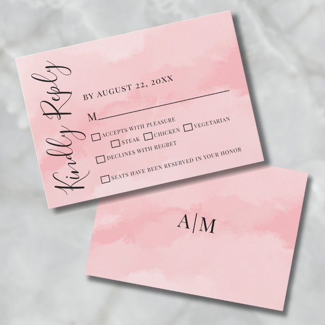 Einfache elegante RSVP-Karte mit rosa Wasserfarbe RSVP Karte (Simple Elegant Watercolor Pink Wedding RSVP Card)