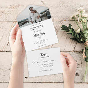 Einfache elegante rustikale Hochzeit All In One Einladung