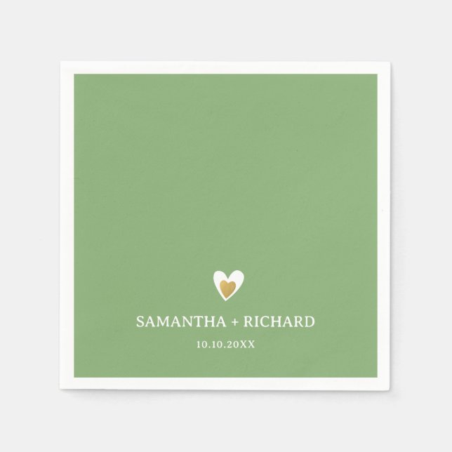 Einfache Elegante Sage Green Gold Heart Wedding Serviette (Vorderseite)