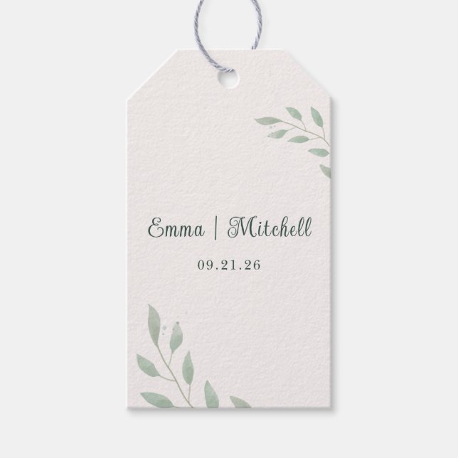 Einfache Elegante Salbei-Grüne Botanische Hochzeit Geschenkanhänger (Vorderseite)