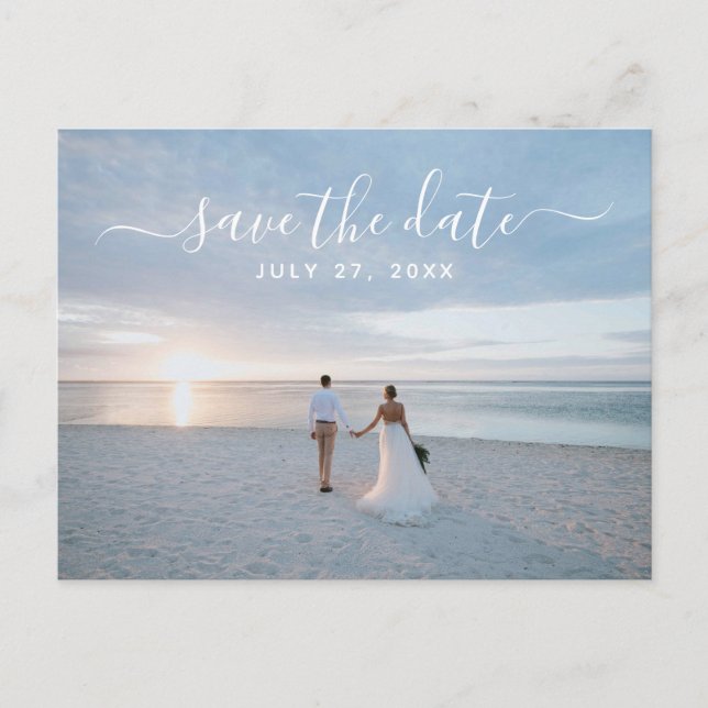 Einfache Elegante Save the Date Foto Beach Wedding Postkarte (Vorderseite)