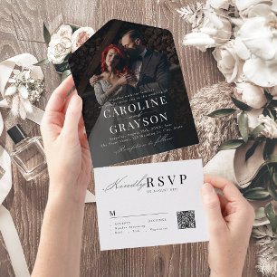 Einfache elegante Schrift-Typografie-Foto-Hochzeit All In One Einladung