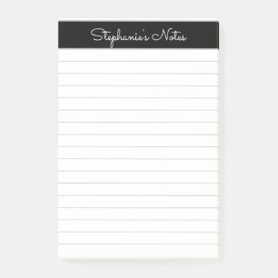 Einfache Elegante Schwarz Grau Lined Personalisier Post-it Klebezettel