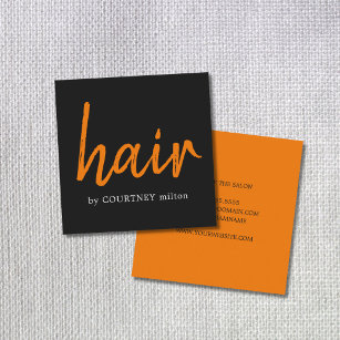 Einfache Elegante Schwarz-Orange-Haarstylistin Quadratische Visitenkarte