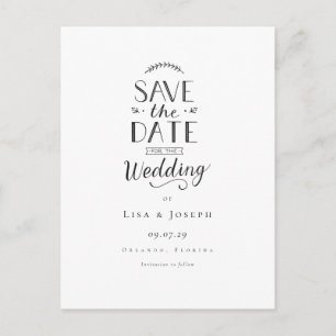 Einfache Elegante Schwarz und Weiß Save the Date Postkarte