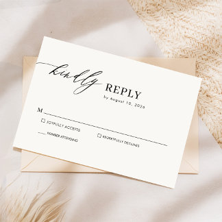 Einfache, elegante Schwarz-Weiß-Chic-Hochzeit RSVP Karte