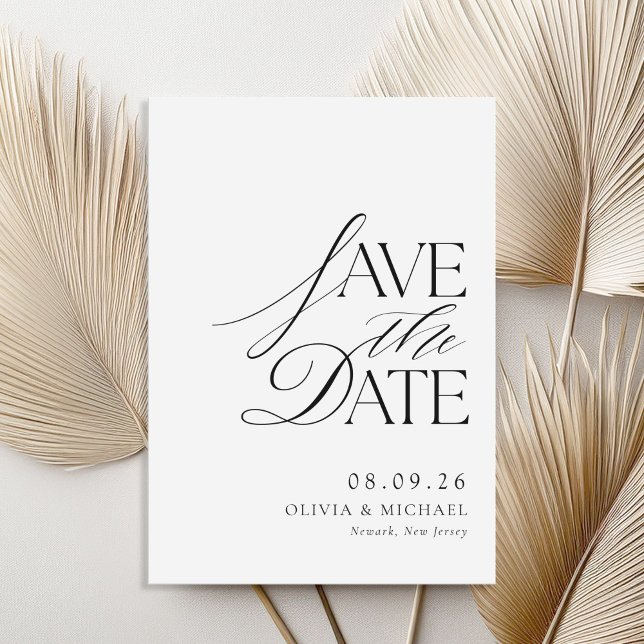 Einfache elegante Schwarz-Weiß-Chic-Hochzeit Save The Date (Von Creator hochgeladen)