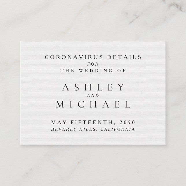 Einfache Elegante Schwarz-Weiß-Coronavirus-Details Begleitkarte (Vorderseite)