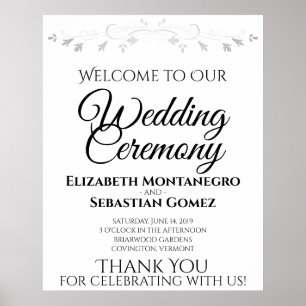 Einfache Elegante Schwarz & Weiß Hochzeit Begrüßun Poster