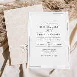 Einfache, elegante Schwarz-Weiß-Hochzeit Einladung<br><div class="desc">Diese elegante Einladung zum Hochzeitsfeiern beinhaltet einen Kalligrafietext mit einem klassischen Serif & modernen Sans-Schriftart in Schwarz und einen neutralen Schwarz-Rücken (Farbe kann bearbeitet werden) mit einem Blumenmuster und einem anpassbaren Monogramm. Matching-Elemente verfügbar.</div>