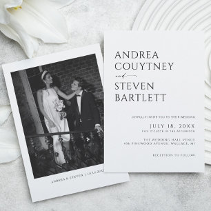 Einfache elegante Schwarz-Weiß-Hochzeit Fotos Einladung