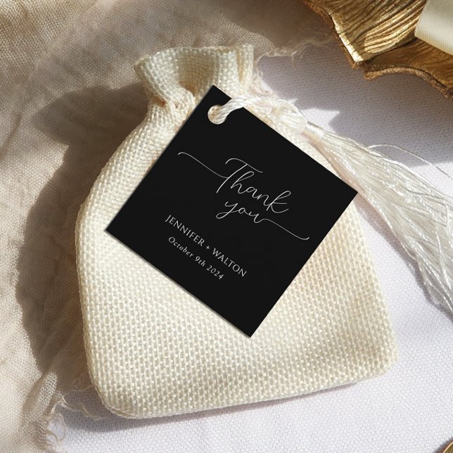 Einfache Elegante Schwarz-Weiß-Hochzeit Geschenkanhänger (Von Creator hochgeladen)