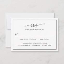 Einfache, elegante Schwarz-Weiß-Hochzeit RSVP Karte