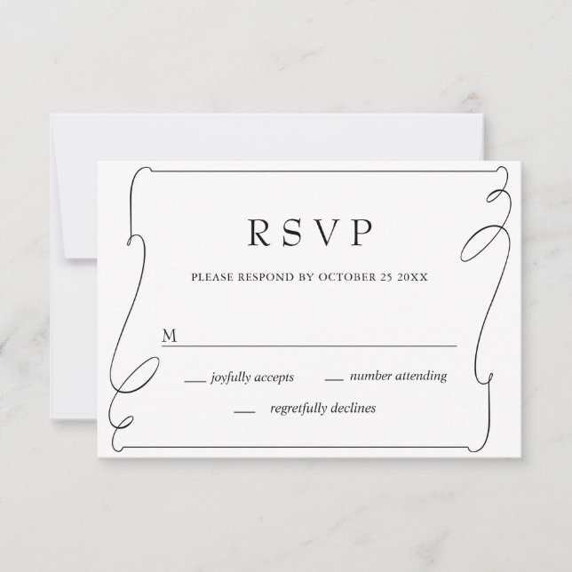 Einfache, elegante Schwarz-Weiß-Hochzeit RSVP Karte (Vorderseite)