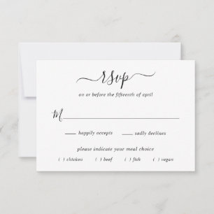Einfache elegante Schwarz-Weiß-Hochzeitsmahlzeit RSVP Karte