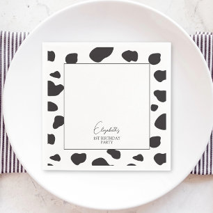 Einfache Elegante Schwarz-Weiß-Kuh Print Geburtsta Serviette