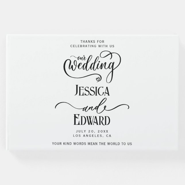 Einfache Elegante Schwarz-weiß Moderne Minimale Sc Gästebuch (Vorderseite)