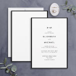 Einfache elegante Schwarz-Weiß-Monogramm-Hochzeit Einladung<br><div class="desc">Sie suchen eine einfache, elegante Art, Ihre Gäste zu Ihrer Hochzeit einzuladen? Schauen Sie nur auf diese schöne, schwarz gestrichene weiße Einladung mit moderner Typografie. Dieses minimalistische Design ist ideal für Paare, die eine schicke und stilvolle Hochzeitseinladung gewollt haben, die ihre Gäste beeindrucken wird. Das mit Monogramm Design fügt eine...</div>