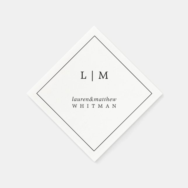 Einfache, elegante Schwarz-Weiß-Monogramm-Hochzeit Serviette (Ecke)