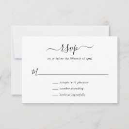 Einfache, elegante Schwarz-Weiß-Script-Hochzeit RSVP Karte
