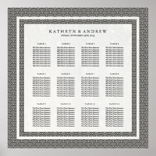 Einfache elegante Schwarz+Weiß Seigaiha Seating Ch Poster