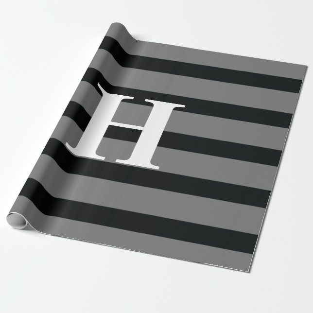 Einfache elegante Schwarz-Weiß-Streifen Monogramm Geschenkpapier (Ungerollt)