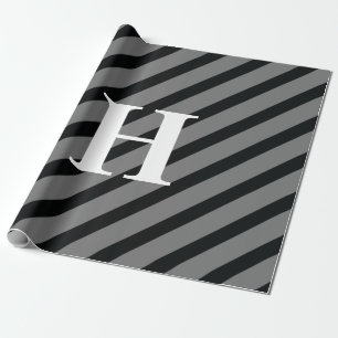 Einfache elegante Schwarz-Weiß-Streifen Monogramm Geschenkpapier