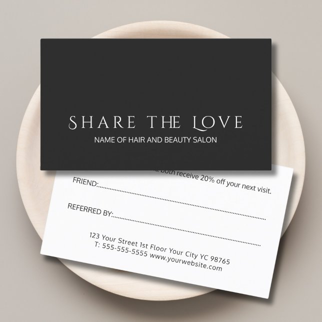 Einfache Elegante Schwarz-weiße Beauty Salon Empfehlungskarte (Von Creator hochgeladen)