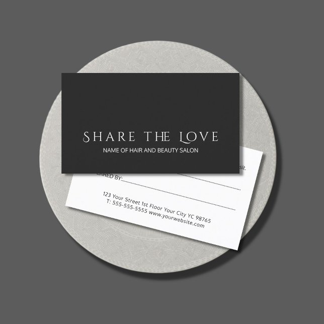 Einfache Elegante Schwarz-weiße Beauty Salon Empfehlungskarte (Von Creator hochgeladen)