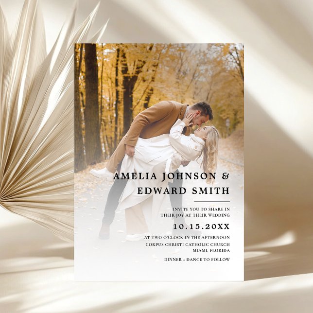 Einfache, elegante Schwarz-weiße Foto Hochzeit Einladung (Von Creator hochgeladen)