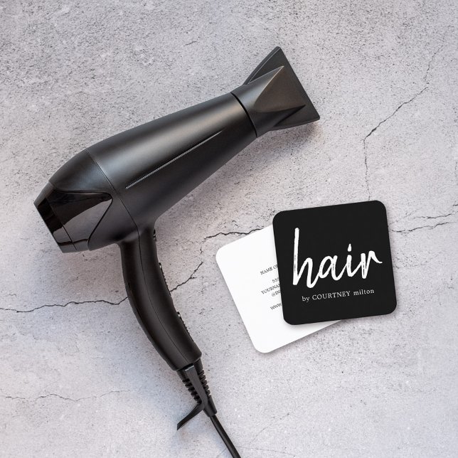 Einfache Elegante Schwarz-weiße Haarstylistin Quadratische Visitenkarte (Von Creator hochgeladen)